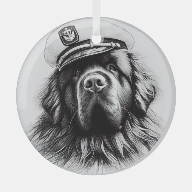 Eva's Captain Newfundland Dog Circle Ornament Aus Glas (Vorderseite)