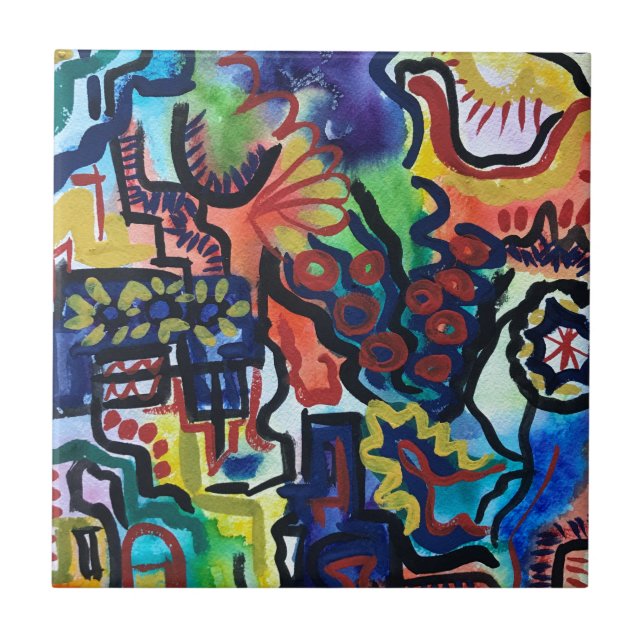 Eva's Garden-Hand Malerei Moderne Kunst Fliese (Vorderseite)