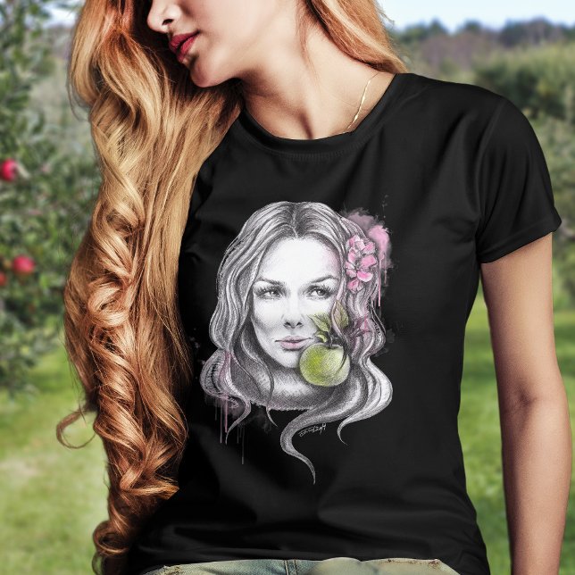 Eve and Apple Frauenportrait Snake Zeichnend Kunst T-Shirt (Von Creator hochgeladen)