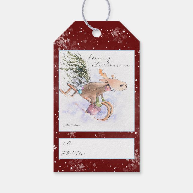 EVE bemalt Weihnachtsbaum Rentier und sonnig Geschenkanhänger (Vorderseite)