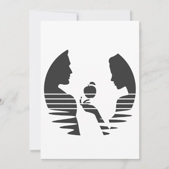Eve gibt einen Apfel an Adam, schwarze Version 1/3 Dankeskarte (Vorderseite)