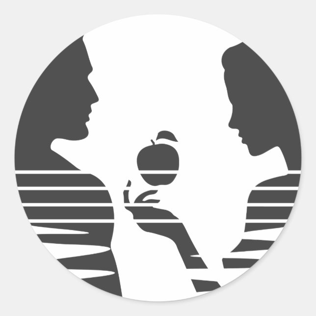 Eve gibt einen Apfel an Adam, schwarze Version 1/3 Runder Aufkleber (Vorderseite)