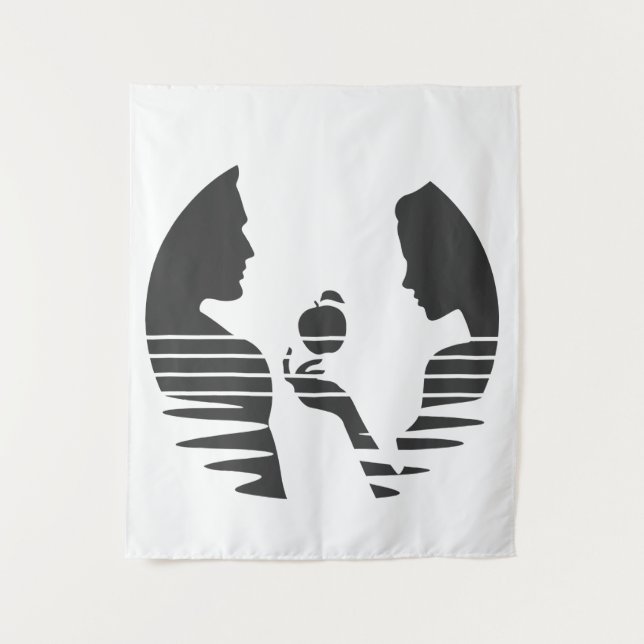 Eve gibt einen Apfel an Adam, schwarze Version 1/3 Wandteppich (Vorderseite)