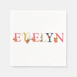 EVELYN Name Art mit Blume bestickt Serviette
