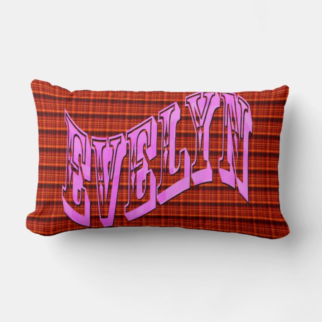 Evelyn Name auf Red Tartan Print Lendenkissen (Vorderseite)