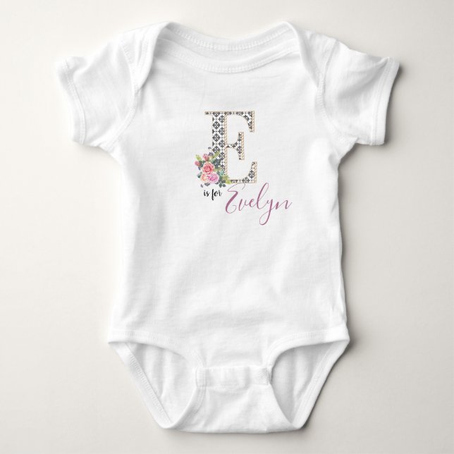 Evelyn Name Baby Outfit Letter Romper Floral Girl Strampler (Vorderseite)