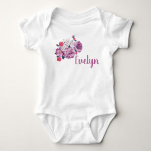 Evelyn Name Floral Custom Vintag Blume Kleinkind Baby Strampler