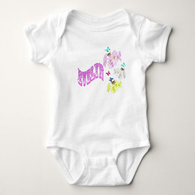 Evelyn, Name mit Kätzchen, Baby Bodysuit Strampler (Vorderseite)