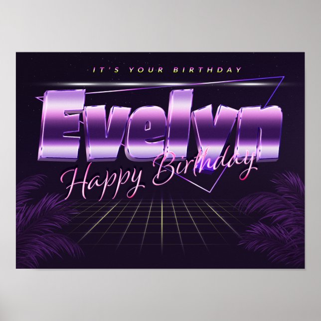Evelyn Name Vorname lila retro Poster Geburtstag (Vorne)