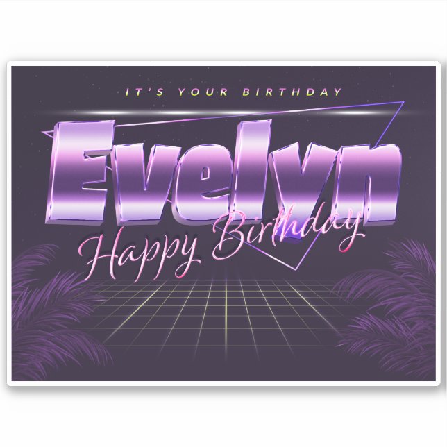 Evelyn Name Vorname lila retro Sticker Geburtstag (Vorderseite)