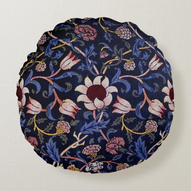 Evenlode, berühmtes William Morris Muster, Rundes Kissen (Vorderseite)