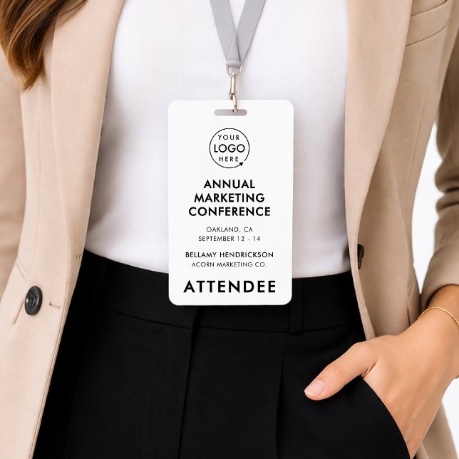 Event-Abzeichen 4x6 | Konferenzplan QR-Code Pass Ausweis (Create a 4x6 conference badge with attendee details, schedule, and QR code access)
