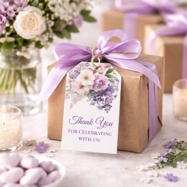 Event Guest Elegant Purple Floral Thank You Geschenkanhänger (Von Creator hochgeladen)