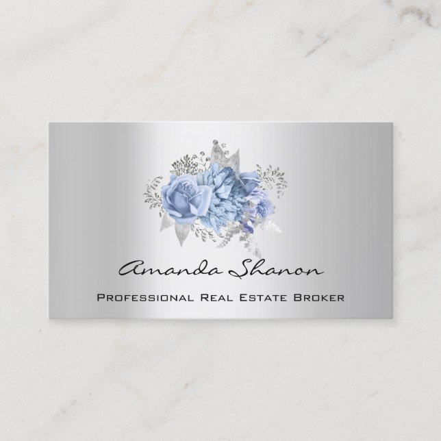 Event-Hochzeitsplaner Floral Blue GrayLogo QRCODE Visitenkarte (Vorderseite)