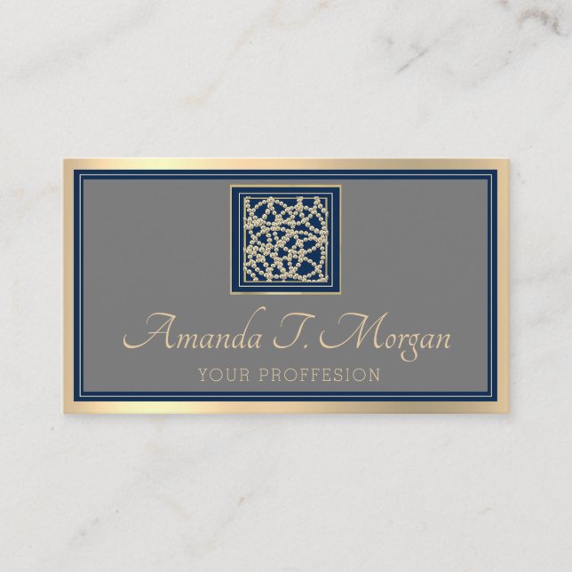 Event Hochzeitsplaner Gold Frame Gray Blue Navy Visitenkarte (Vorderseite)