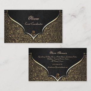 Event-Koordinator Elegante Black & Gold Rose Visitenkarte