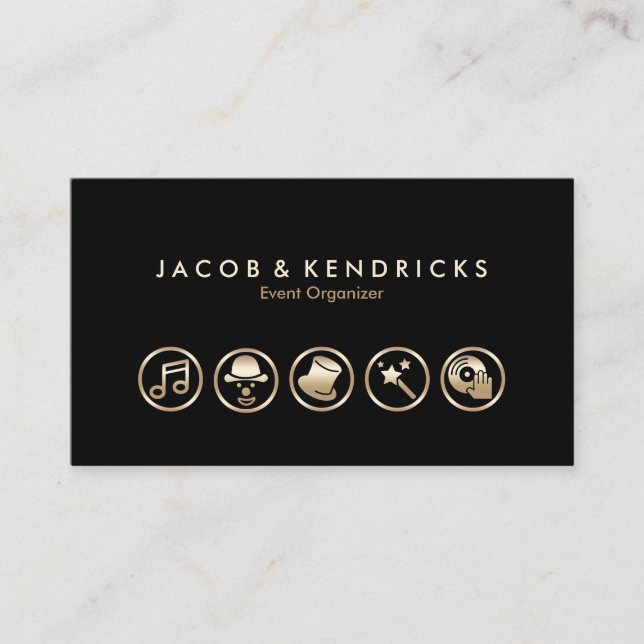 Event Organizer Gold Icons Business Card Visitenkarte (Vorderseite)