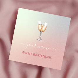 Event Party Barkeeper Champagne Glass Pink Ombre Quadratische Visitenkarte