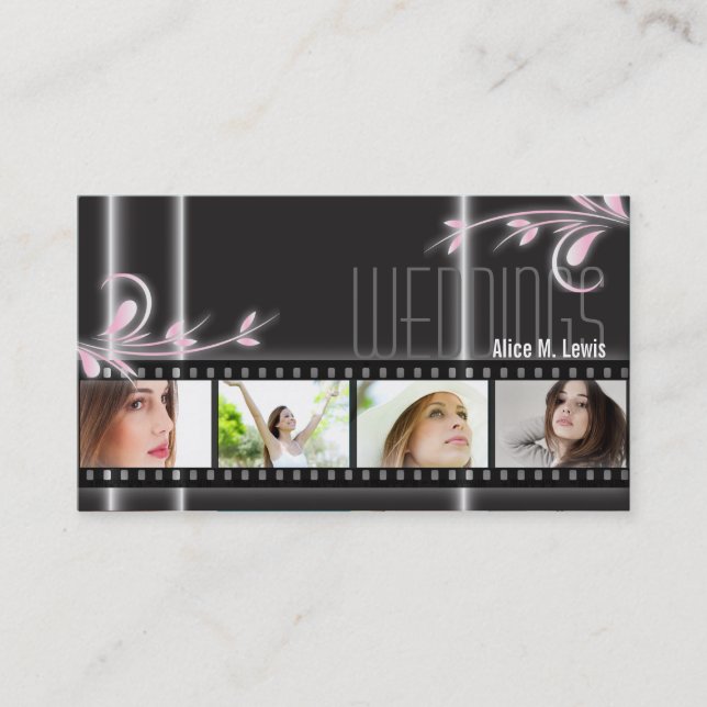 Event Planner Film Photo Business Card Black Flora Visitenkarte (Vorderseite)