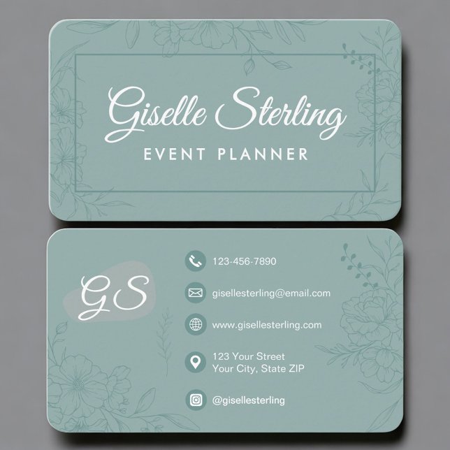 Event Planner Green Teal Floral Visitenkarte (Von Creator hochgeladen)