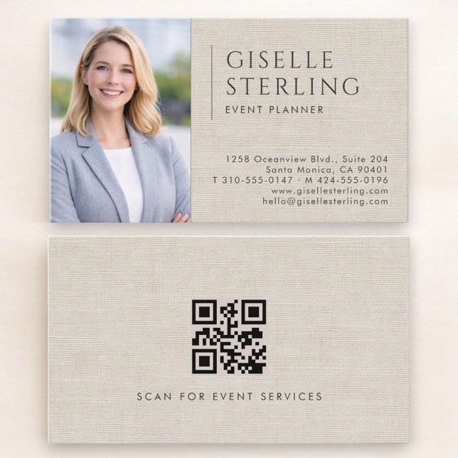 Event Planner Leinen Foto QR Code Visitenkarte (Von Creator hochgeladen)