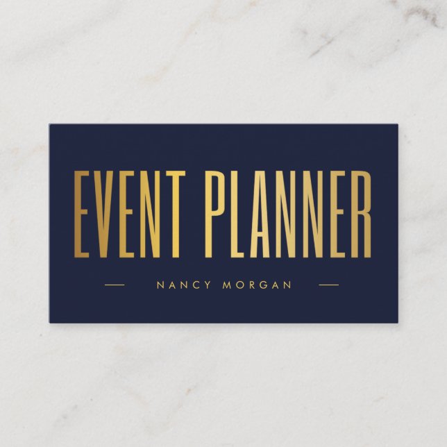 Event Planner Logo Navy Und Gold Qr Code  Visitenkarte (Vorderseite)