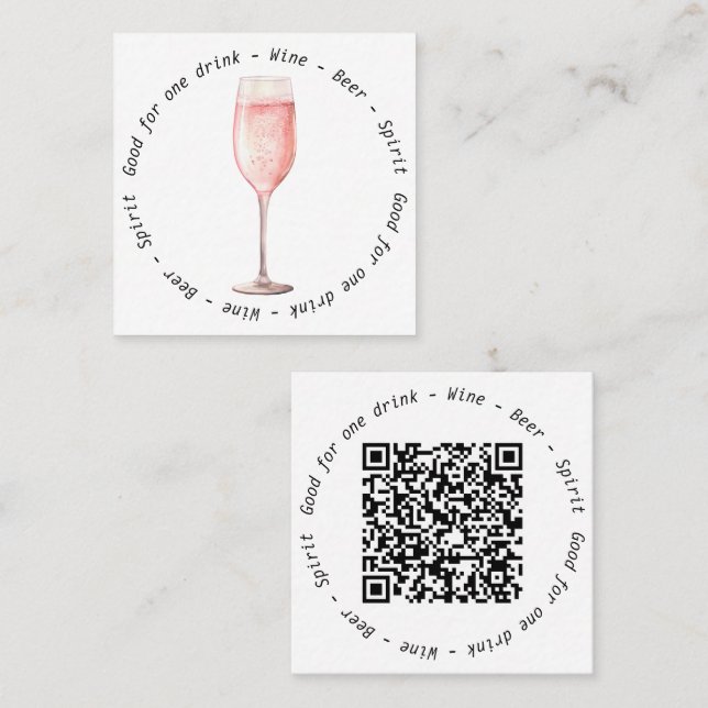 Event QR Code Pink Fizz Drink Gutschein Quadratische Visitenkarte (Vorne/Hinten)