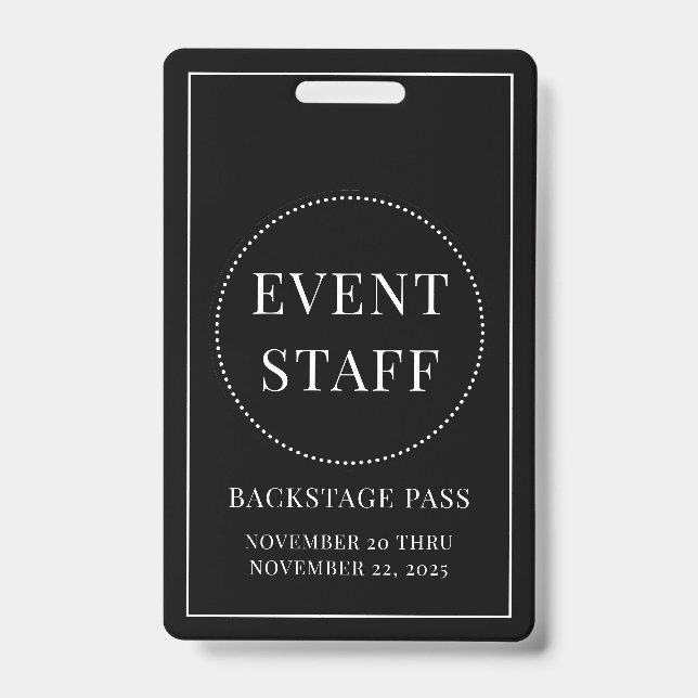 Event Staff Backstage Pass Black White ID Ausweis (Vorderseite)