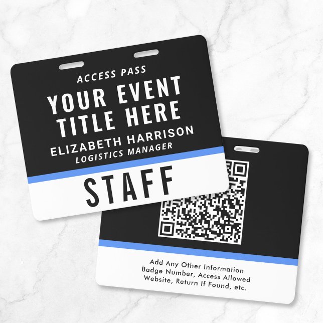 Event Zugangspass QR-Code Schwarz Blau ID Ausweis (Event Access Pass QR Code Black Blue ID Badge)