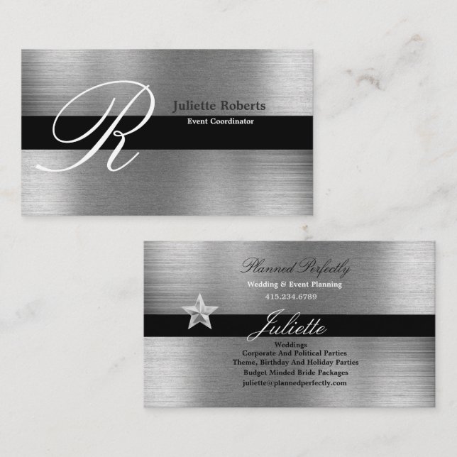 Eventkoordinator - Silver & Black Business Cards Visitenkarte (Vorne/Hinten)