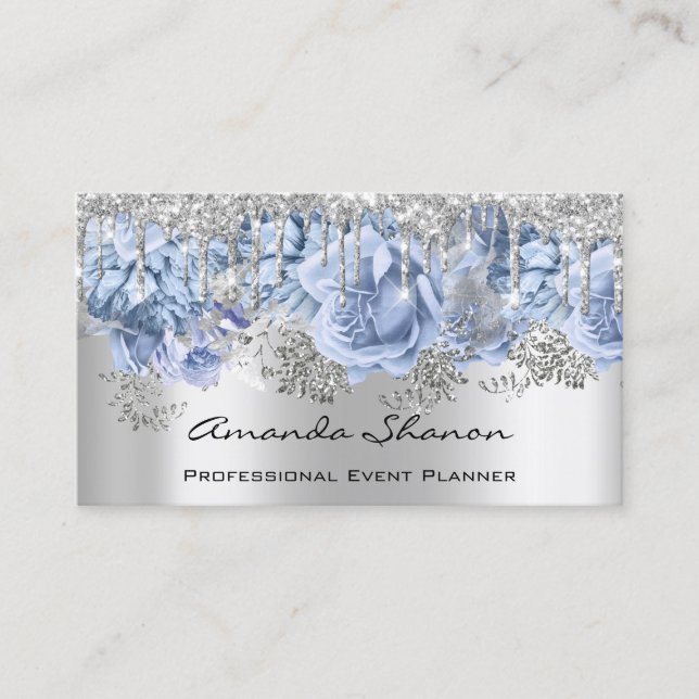 Eventplaner Hochzeit SilverBlue Tropfen Logo QRCod Visitenkarte (Vorderseite)