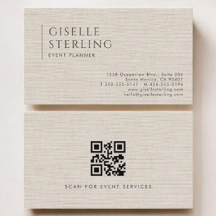 Eventplaner Luxus Neutraler Leinen QR-Code Visitenkarte