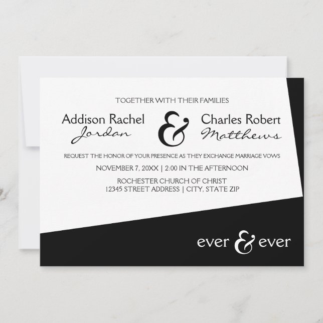Ever & Ever Black Angle - Einladung zur Hochzeit (Vorderseite)