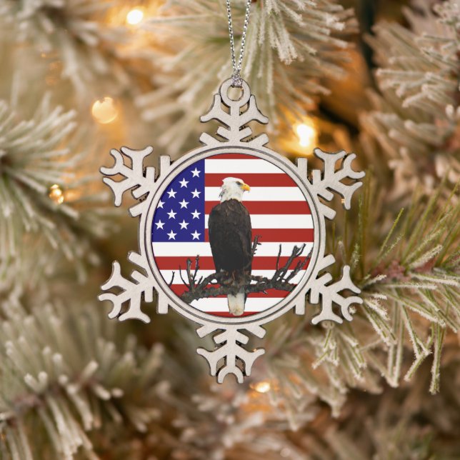 Ever Vigilant Bald Eagle Schneeflocken Zinn-Ornament (Baum)