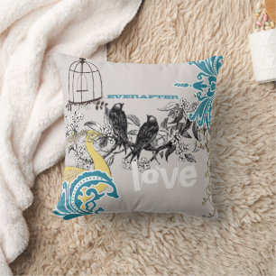 Everafter Bride Aquamarin Yellow Gray Peacock Bird Kissen