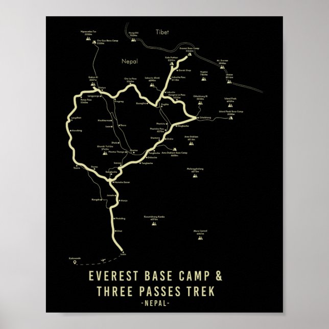 Everest Base Camp Trek Everest Hiking Map  Poster (Vorne)
