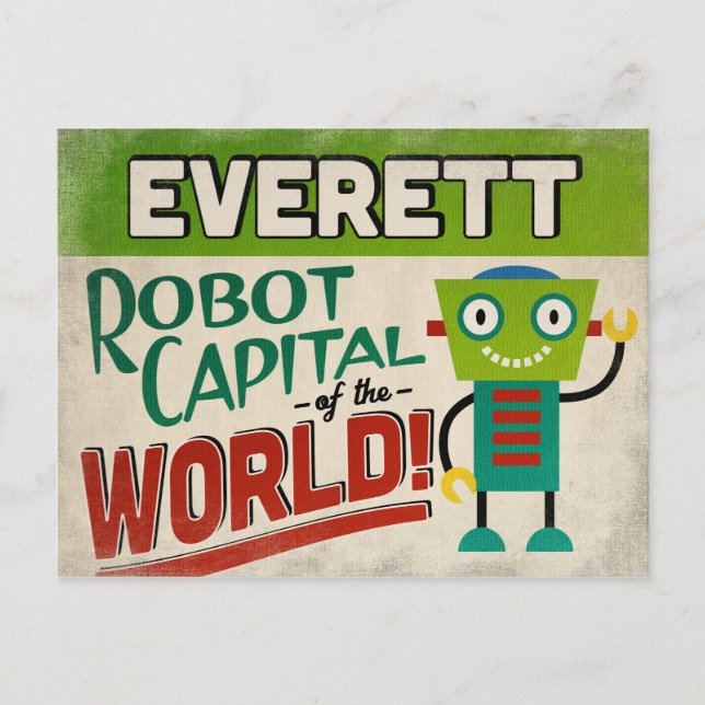 Everett Washington Roboter - Lustiges Vintage Postkarte (Vorderseite)
