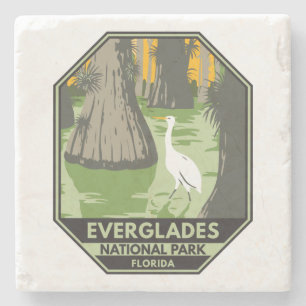 Everglades National Park Florida Egret Vintage auf Steinuntersetzer