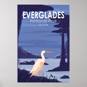 Everglades National Park Nacht Reiher Vintage Poster