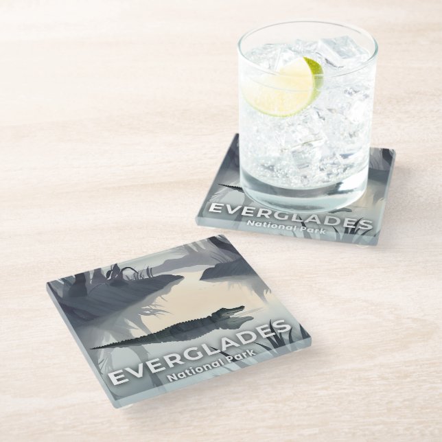 Everglades National Park | Watercolor Alligator Glasuntersetzer (Schrägansicht)