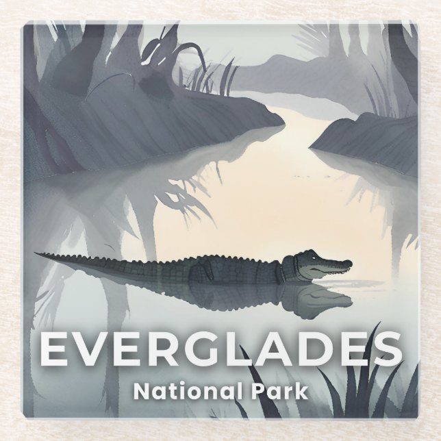 Everglades National Park | Watercolor Alligator Glasuntersetzer (Vorderseite)