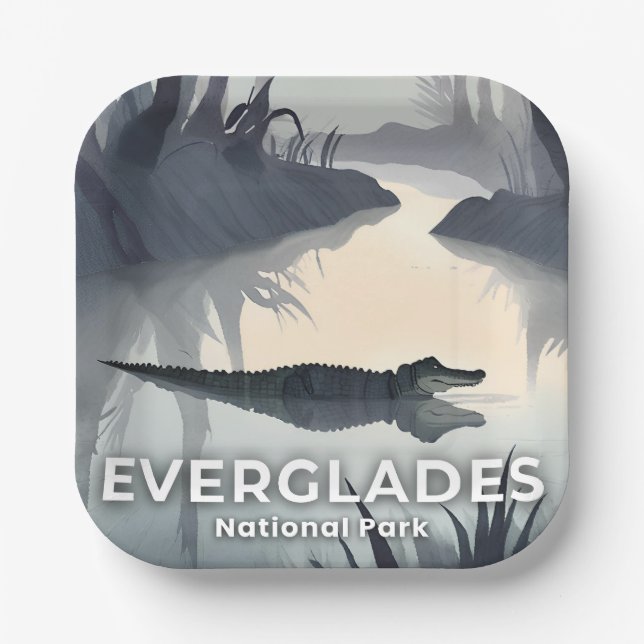 Everglades National Park | Watercolor Alligator Pappteller (Vorderseite)