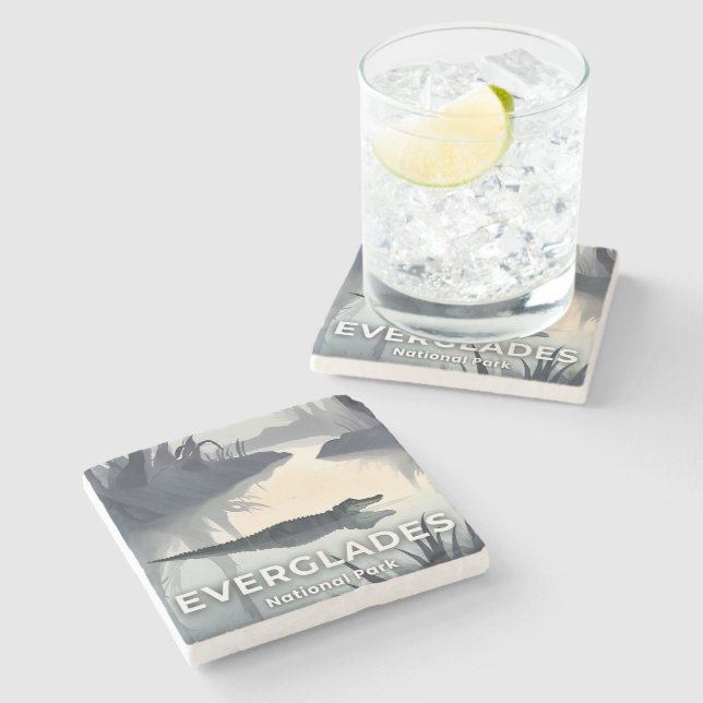 Everglades National Park | Watercolor Alligator Steinuntersetzer (Seitenansicht)