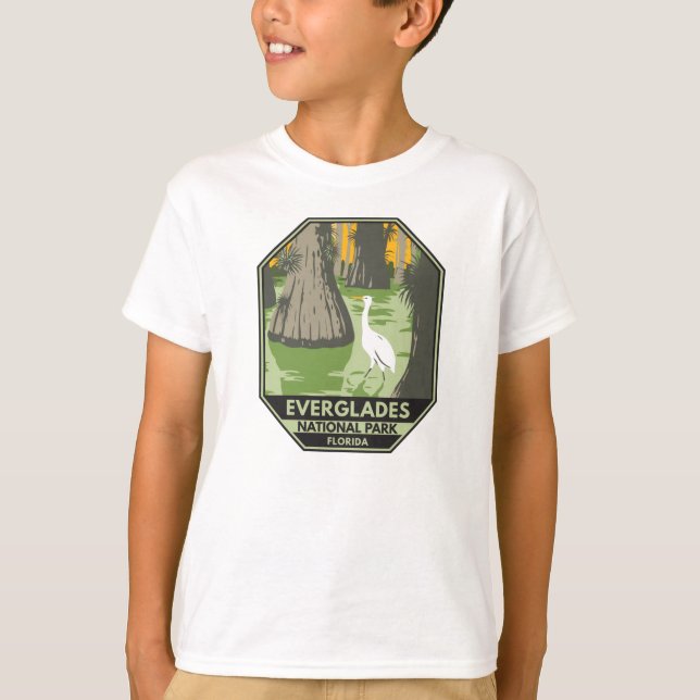 Everglades Nationalpark Florida Egret Vintag T-S T-Shirt (Vorderseite)