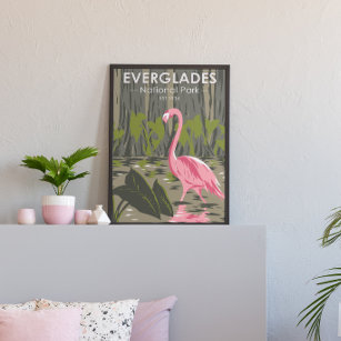 Everglades Nationalpark Florida Flamingo Vintag Poster