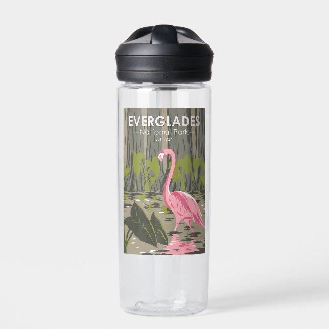 Everglades Nationalpark Florida Flamingo Vintag Trinkflasche (Vorderseite)
