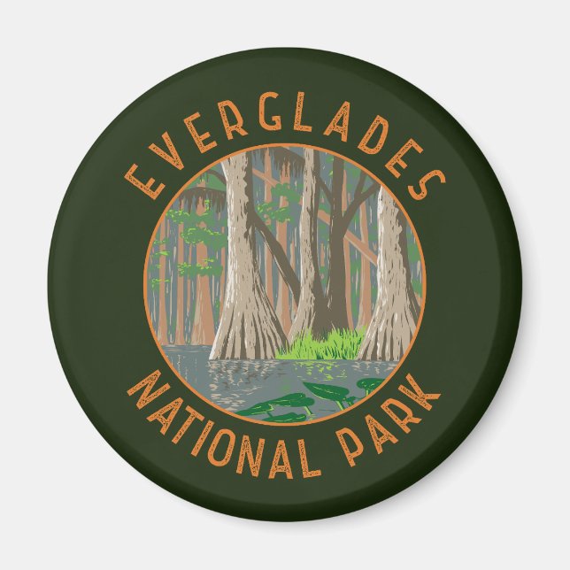 Everglades Nationalpark Retro Distressed Circle Magnet (Vorne)