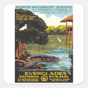 Everglades - Vintage Travel Quadratischer Aufkleber