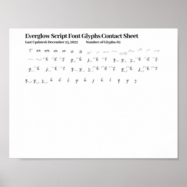 Everglow Script-Schriftzeichen Kontaktblatt Poster (Vorne)