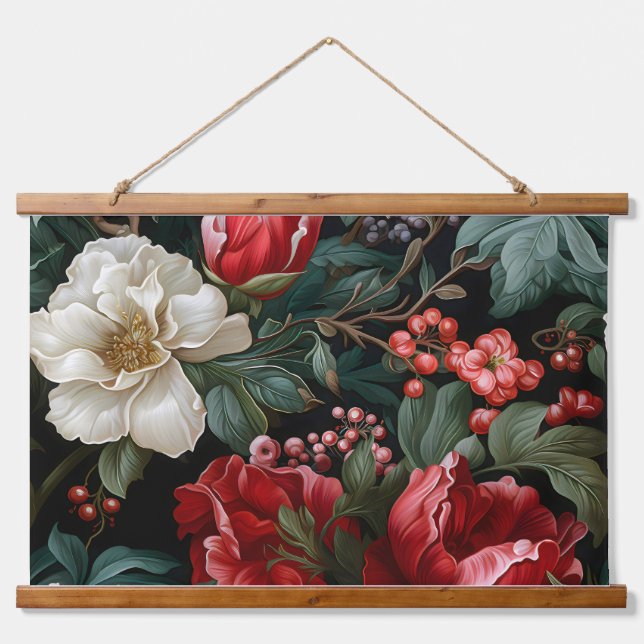 Everglow Weihnachten Florals Botanical Wandteppich Mit Holzrahmen (Vorne)